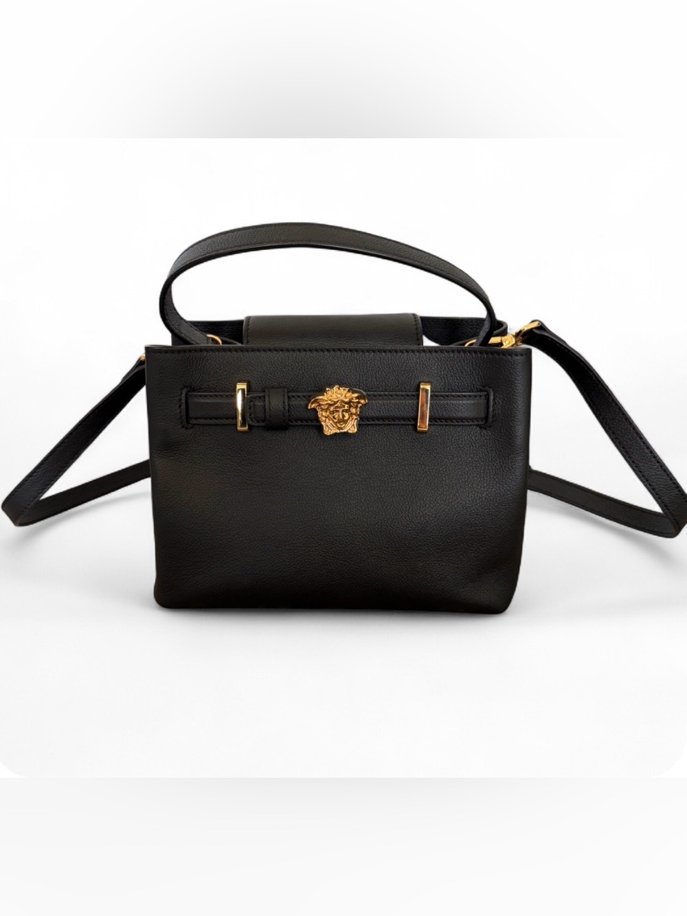 Versace Black Leather Top-Handle Mini Bag Medusa Hadware